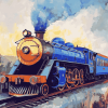 Blue Steam Train Diamond Painting