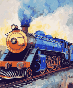 Blue Steam Train Diamond Painting