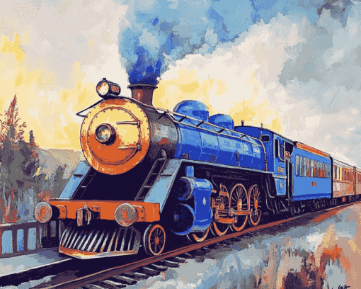 Blue Steam Train Diamond Painting