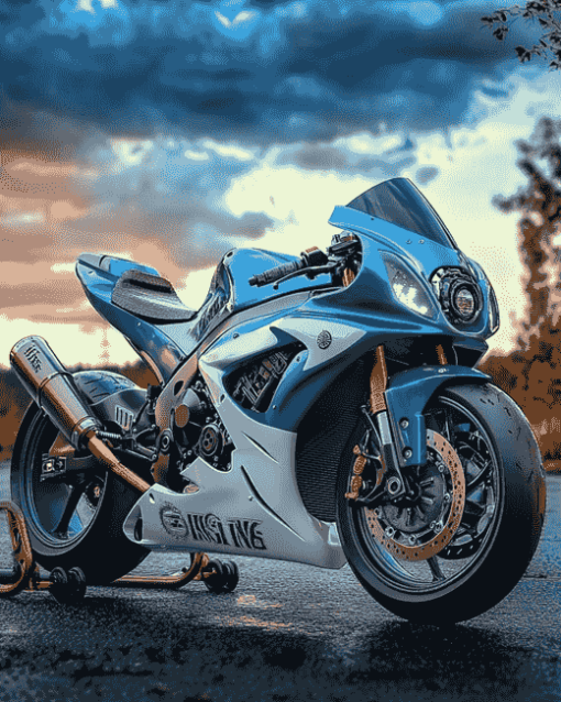 Blue Suzuki Race Motorbike Diamond Painting