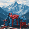 Blue and Red Mountain Bags Diamond Painting