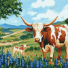 Bluebonnets Longhorn Cattle Diamond Painting