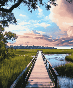 Boardwalk Through Scenic Marshlands Diamond Painting