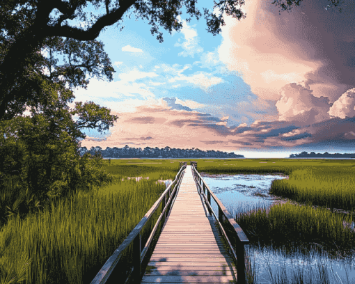 Boardwalk Through Scenic Marshlands Diamond Painting