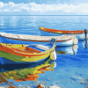 Bright Mediterranean Seascape Boats Diamond Painting