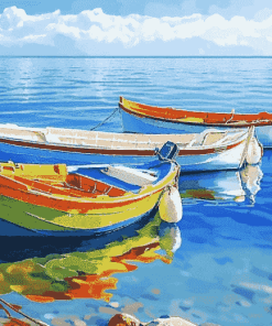 Bright Mediterranean Seascape Boats Diamond Painting