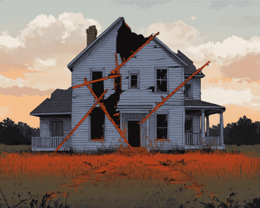 Broken Houses Cartoon Diamond Painting