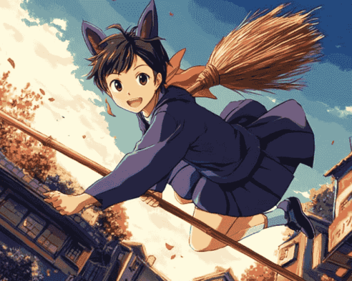 Broom Flying Anime Fantasy Diamond Painting