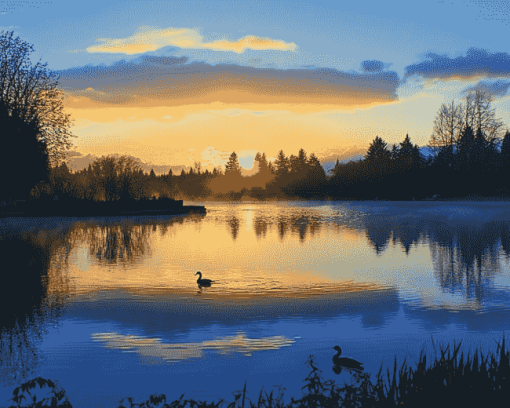 Burnaby Lake Sunrise Landscape Diamond Painting