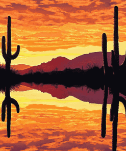 Cactus Silhouette at Sunset Diamond Painting