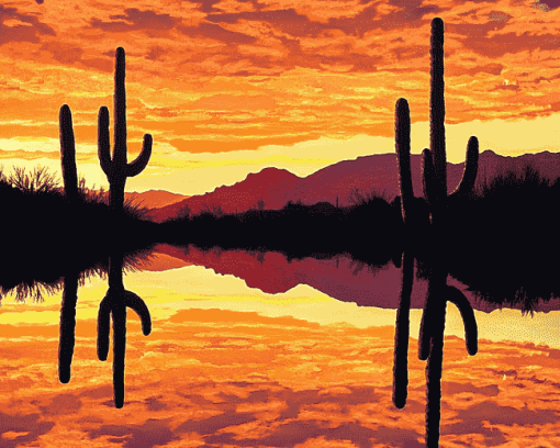 Cactus Silhouette at Sunset Diamond Painting