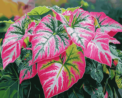 Caladium Vibrant Leaves Diamond Painting