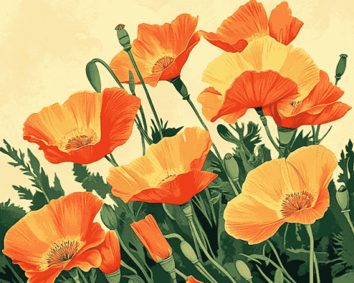 California Poppies Blossoms Diamond Painting