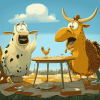 Cartoon Adventure Cow And Chicken Diamond Painting