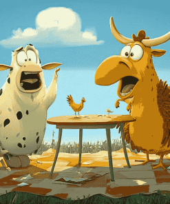 Cartoon Adventure Cow And Chicken Diamond Painting