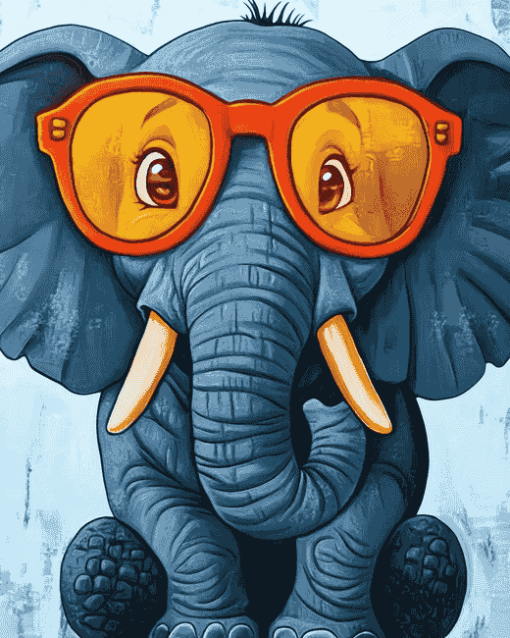 Cartoon Elephant Glasses Diamond Painting