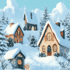 Cartoon Houses in Winter Diamond Painting