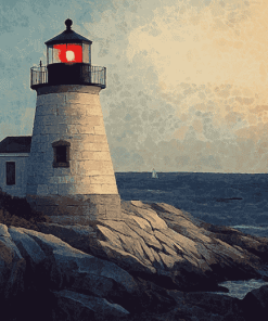 Castle Hill Lighthouse Seaside Scene Diamond Painting