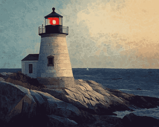 Castle Hill Lighthouse Seaside Scene Diamond Painting