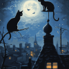 Cat Nights on Roofs Diamond Painting