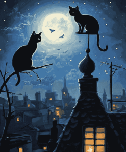 Cat Nights on Roofs Diamond Painting