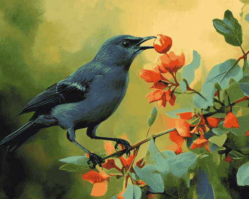 Catbird and Birds Diamond Painting