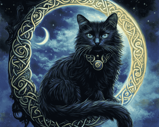 Celtic Black Cat Moon Diamond Painting