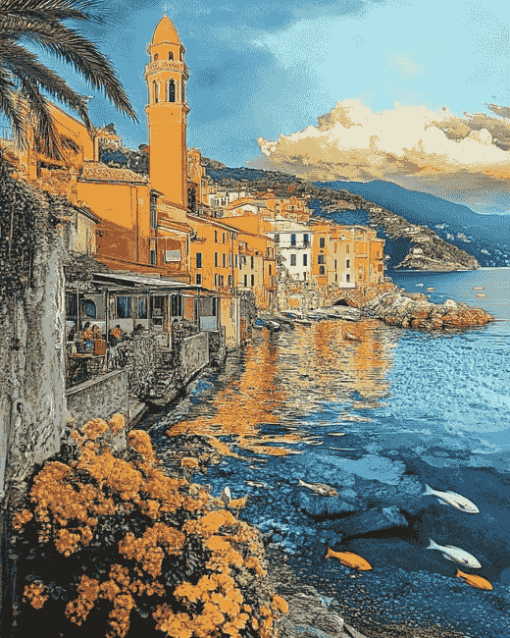 Cervo Liguria Coastline Diamond Painting