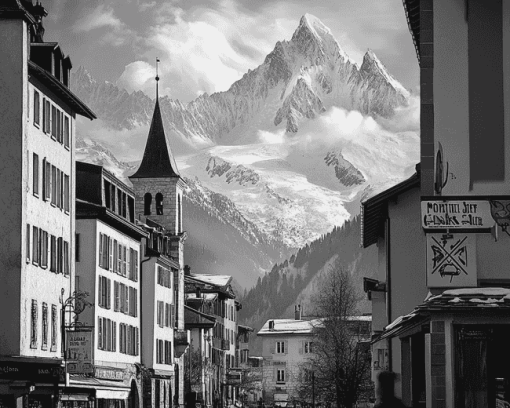 Chamonix Monochrome Towns Diamond Painting