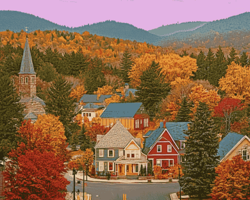 Charming Lake Placid Buildings Diamond Painting