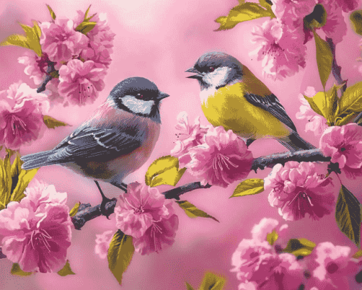 Cherry Blossom with Birds Diamond Painting