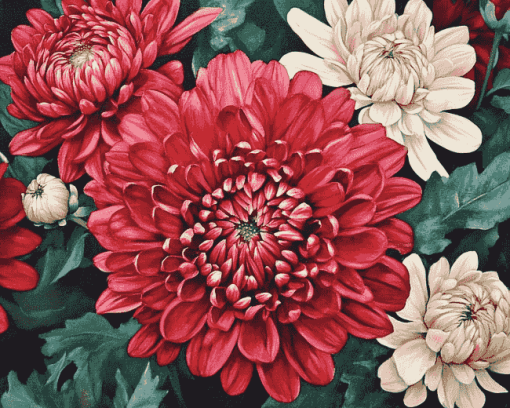 Chinese Chrysanthemums Blossoms Diamond Painting