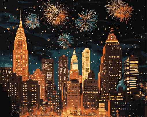 Christmas City Fireworks Diamond Painting