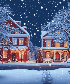 Christmas Night with Snowy Homes Diamond Painting