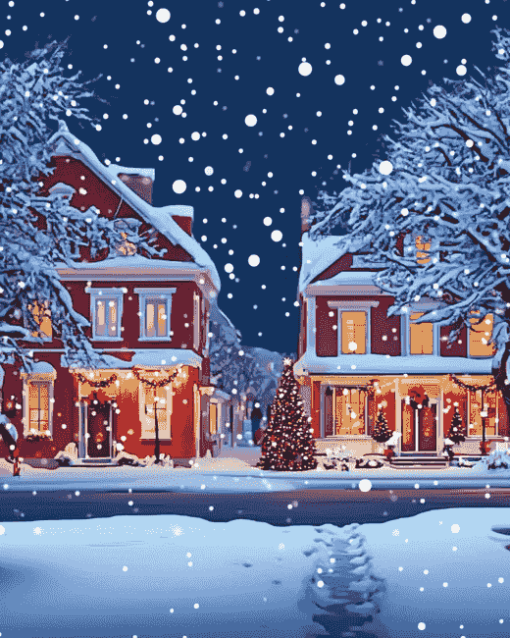 Christmas Night with Snowy Homes Diamond Painting