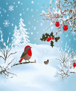 Christmas Robin Winter Scene Diamond Painting