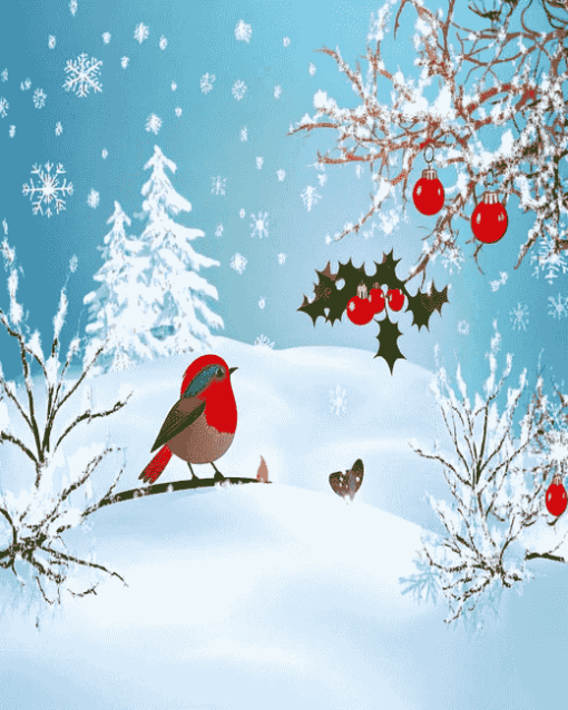 Christmas Robin Winter Scene Diamond Painting