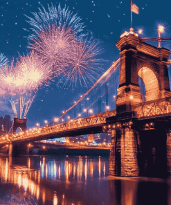 Cincinnati Roebling Fireworks View Diamond Painting