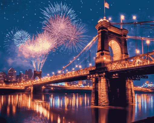 Cincinnati Roebling Fireworks View Diamond Painting