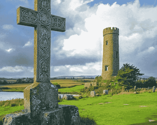 Clonmacnoise Cross Scenic Views Diamond Painting