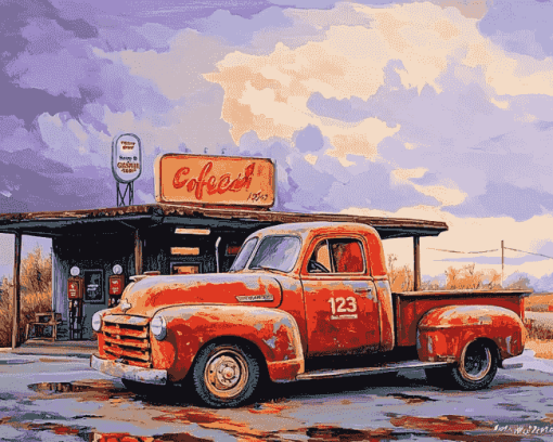 Coffee and Gas Station Trucks Diamond Painting