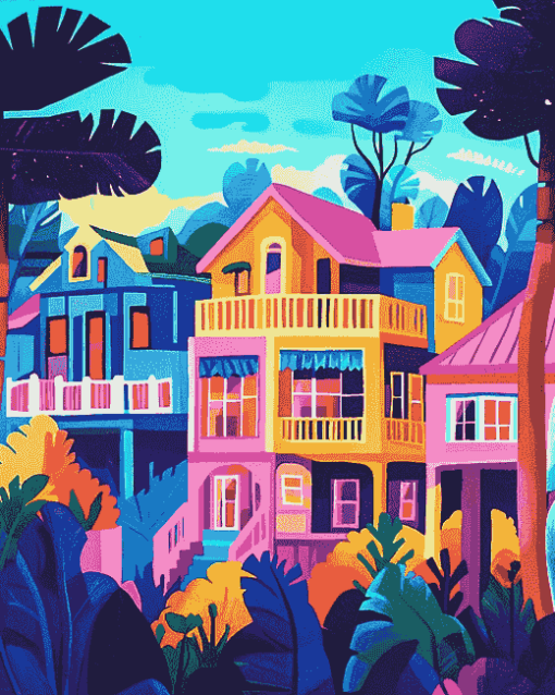 Colorful Buildings Home Diamond Painting