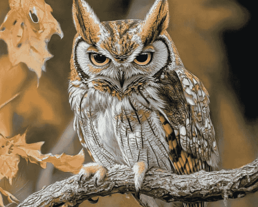 Colorful Eastern Screech Owl Diamond Painting