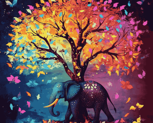 Colorful Elephant Tree Diamond Painting