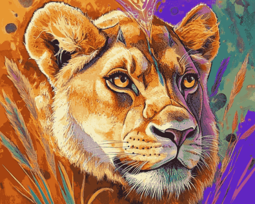 Colorful Lioness Diamond Painting