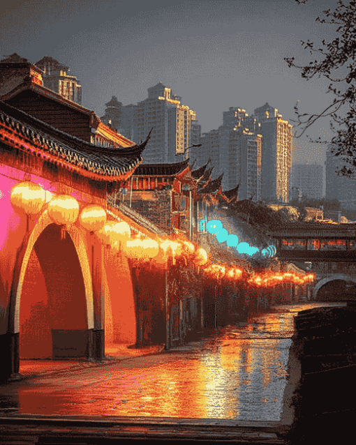 Colorful Nanning Buildings Diamond Painting