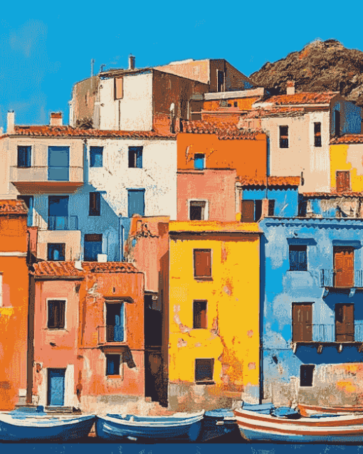 Colorful Sardinian Cityscape Diamond Painting