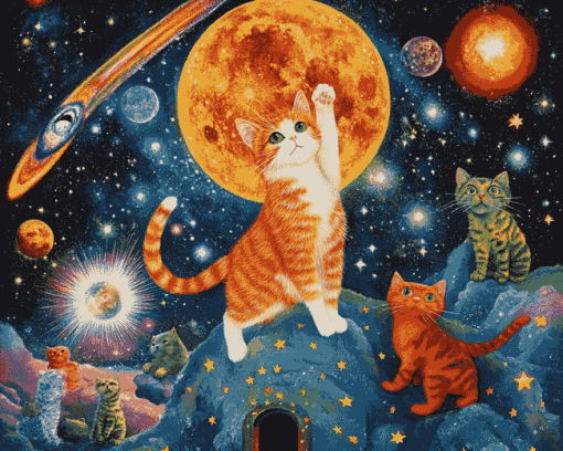 Colorful Space Cat Diamond Painting