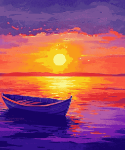 Colorful Sunset Boat Seascape Diamond Painting