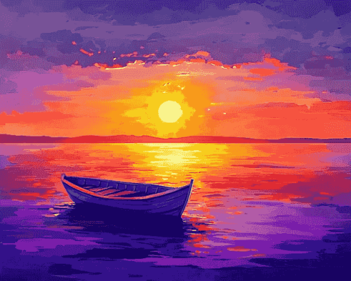 Colorful Sunset Boat Seascape Diamond Painting